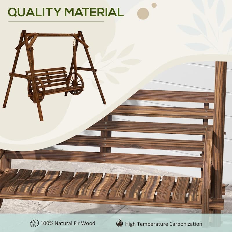 2-Seat Wooden Porch Swing, A-Frame Stand, Wagon Arms, Rustic Bench