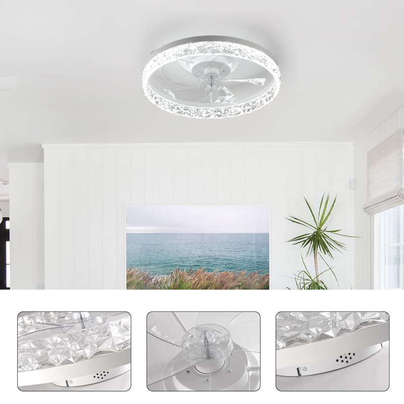 19" Bedroom Fan Light with Remote Control, Dimmable, 7 Blades, Reversible DC Motor, with LED Light