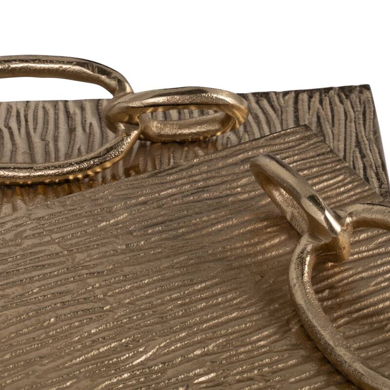 Decorative Metal Tray with Link Handles - Set of 2 - 21", 14", Gold