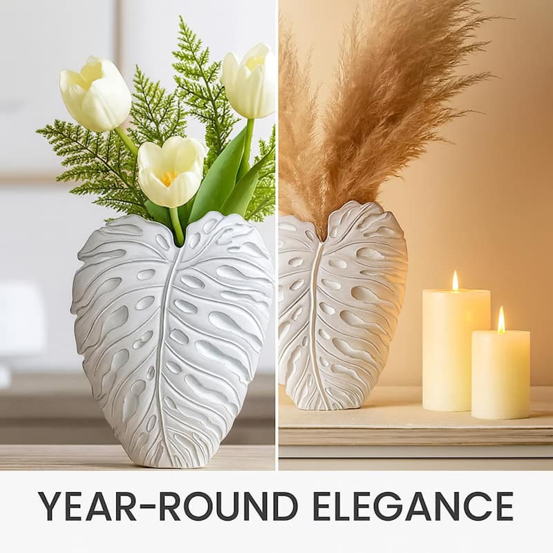 Aria Home White Poly resin Textured Vase Modern Contemporary Decor