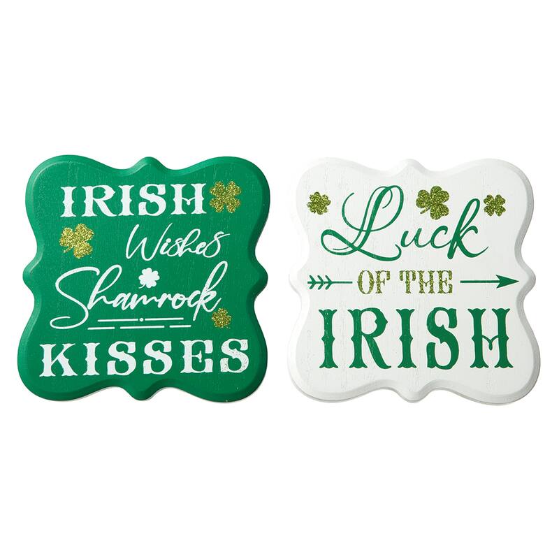 Glitzhome Set of 2 St. Patrick's Wooden Table Signs Decor