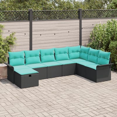 vidaXL 8/9 Piece Garden Sofa Set with Cushions Black Poly Rattan - 117.1×73.8×27.2