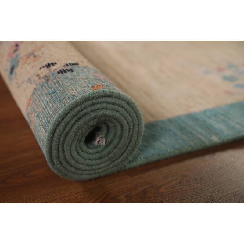 Vegetable Dye Oushak Turkish Runner Rug Handmade Wool Carpet - 2'10"x 11'9"