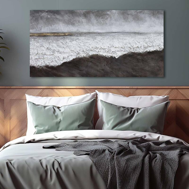 Black Abstract Wall Art White Painting Contemporary
