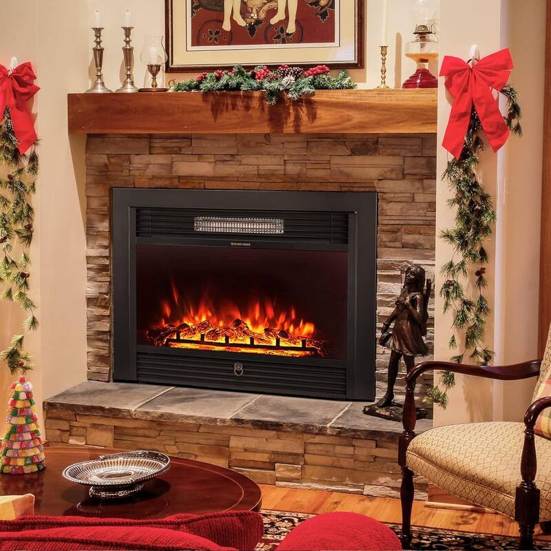 AECOJOY 28.5" Electric Fireplace Insert w/ 3 Color Flames & Remote