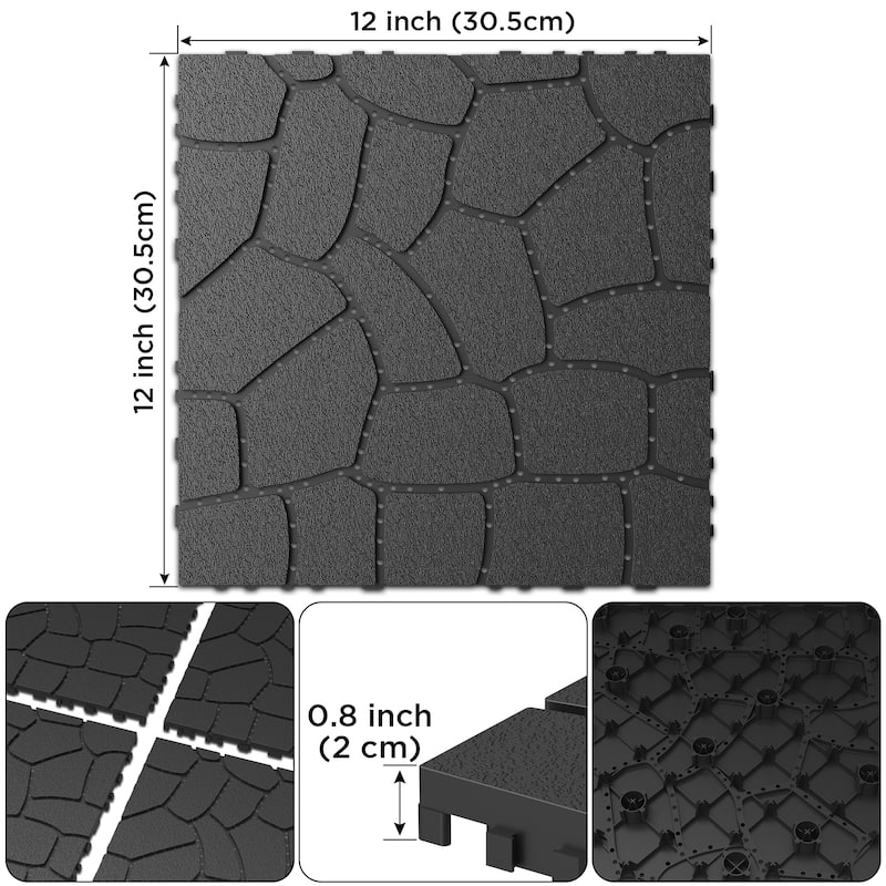 44-Pack 12"x12" Waterproof Tile Flooring - Ideal for Indoor and Outdoor Patios, Poolsides, Balconies and Backyards - Grey（New Stone Texture)