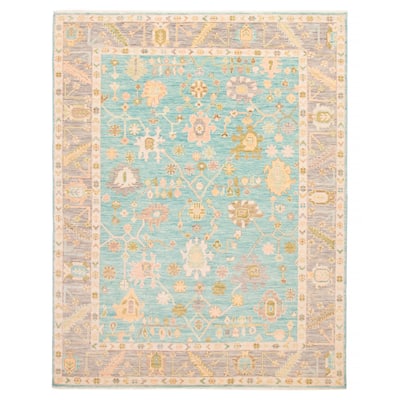ECARPETGALLERY Hand-knotted Modern Oushak Turquoise Wool Rug - 9' 4" x 11' 10"