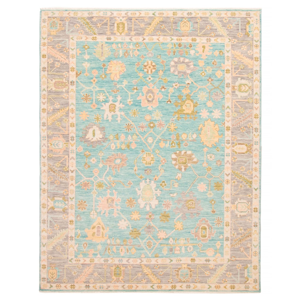 ECARPETGALLERY Hand-knotted Modern Oushak Turquoise Wool Rug - 9' 4" x 11' 10"
