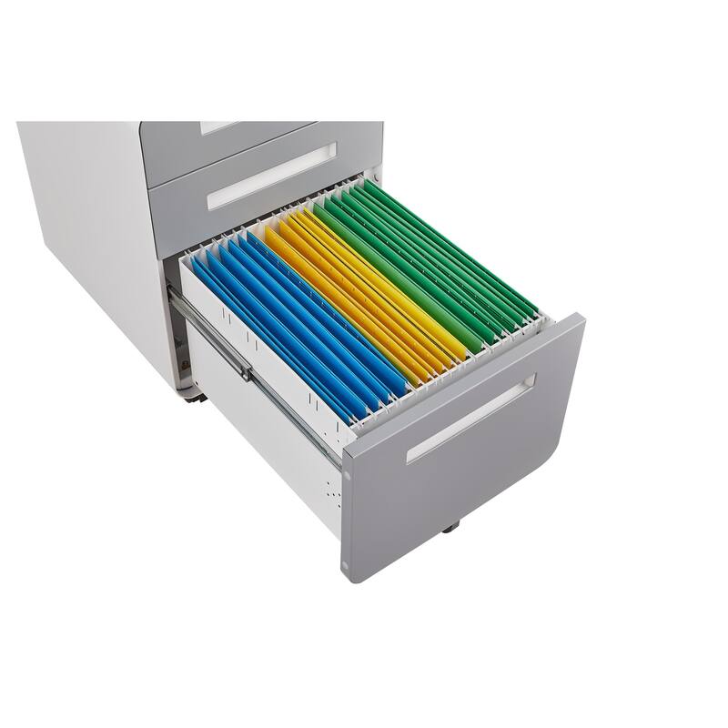 3-Drawer Locking Mobile File Cabinet with Wheels, Metal Home Office Storage Cabinet with Pencil Tray & Hanging Bars