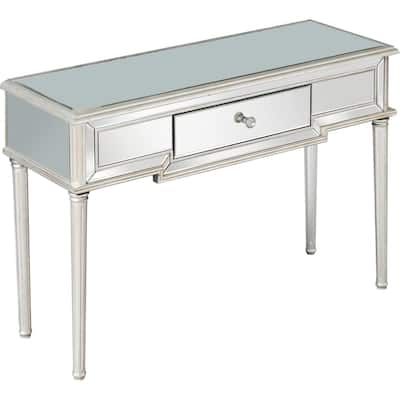 Silver Mirrored Glass Console Table, Antique Finish and 1 Drawer - 48” L x 17.2” W x 33.2” H