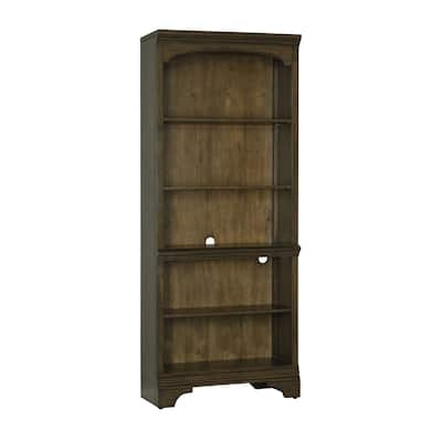 Tia 78 Inch 5 Tier Rubberwood Bookcase, 3 Adjustable Shelves, Oak Brown