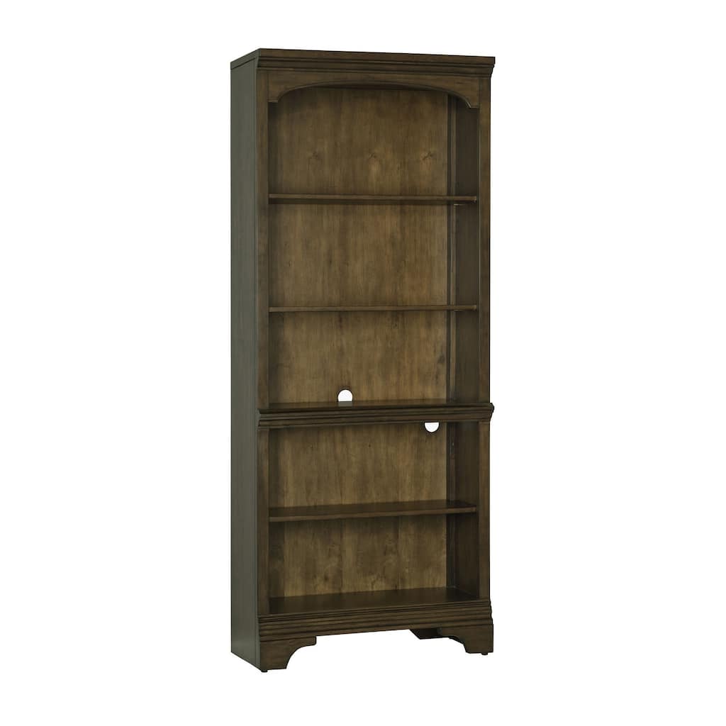 Tia 78 Inch 5 Tier Rubberwood Bookcase, 3 Adjustable Shelves, Oak Brown