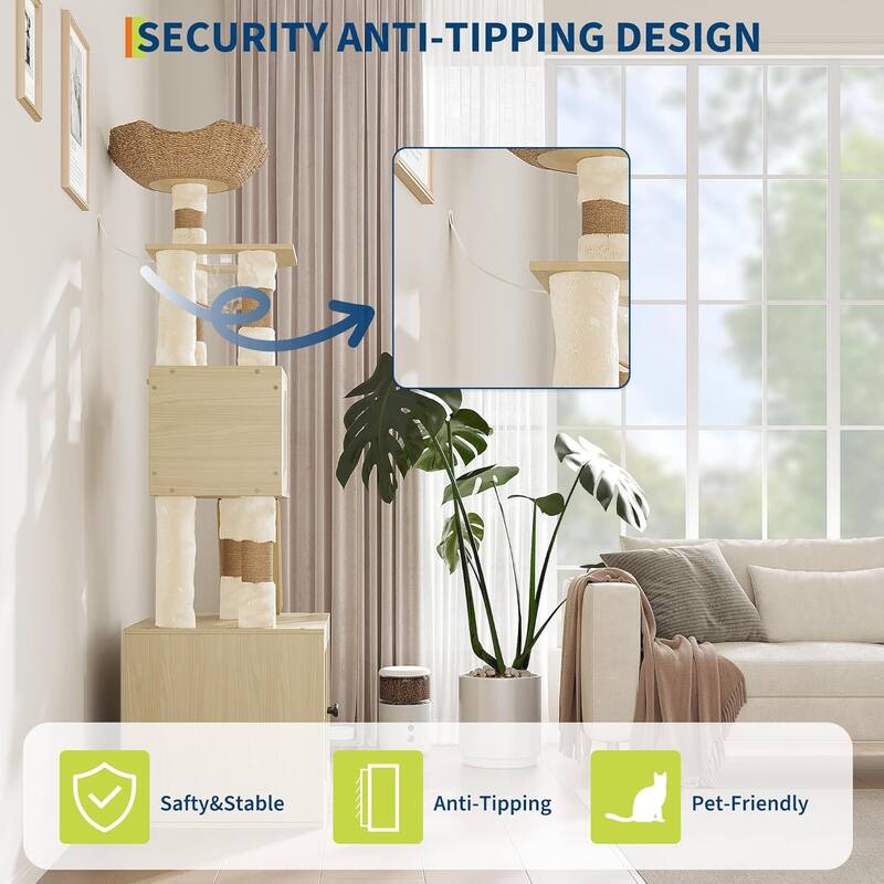 Cat Tree with Litter Box Enclosure, 2-In-1 Modern Cat Tower, 66.9-Inch Tall Cat Condo