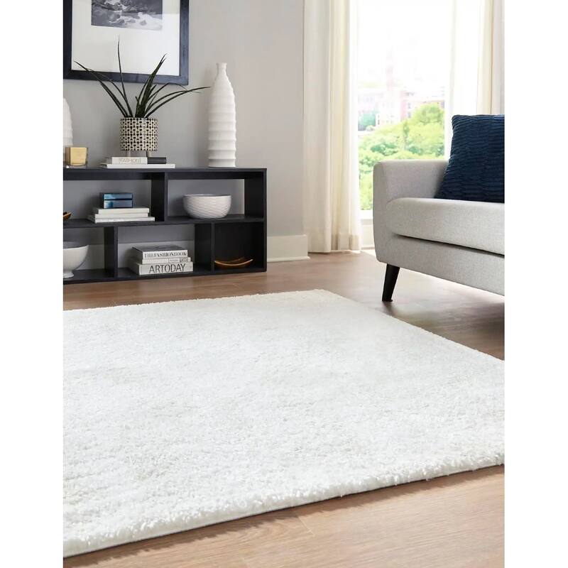 Solid/Striped Zoit Collection Area Rug - 4' Square - Snow White