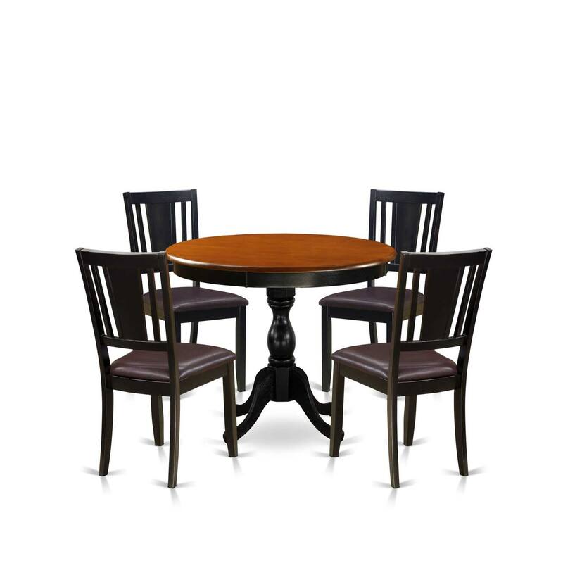 HomeStock 5-Piece Black and Cherry Finish Solid Wood Top Dining table with 4 Chairs