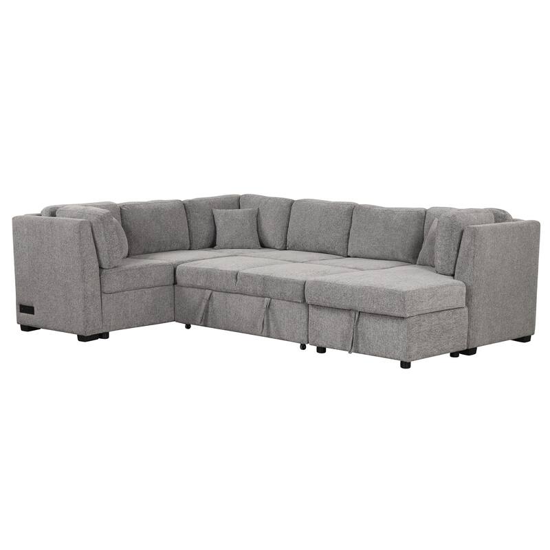 108.6" U-shaped Sectional Sofa with 3 Back Pillows & a Storage Chaise