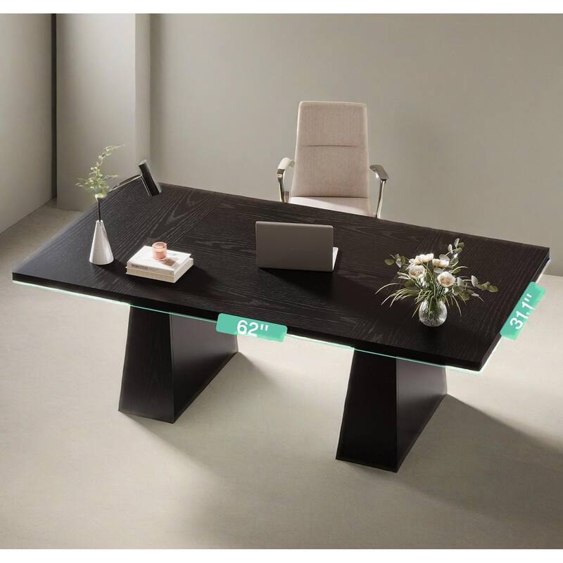 Wood Executive Desk Modern Double Pedestal Large Office - Black