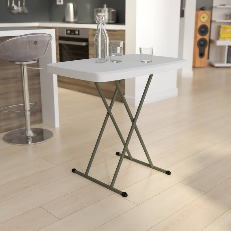Height Adjustable Plastic Folding TV Tray/Laptop Table in Granite White