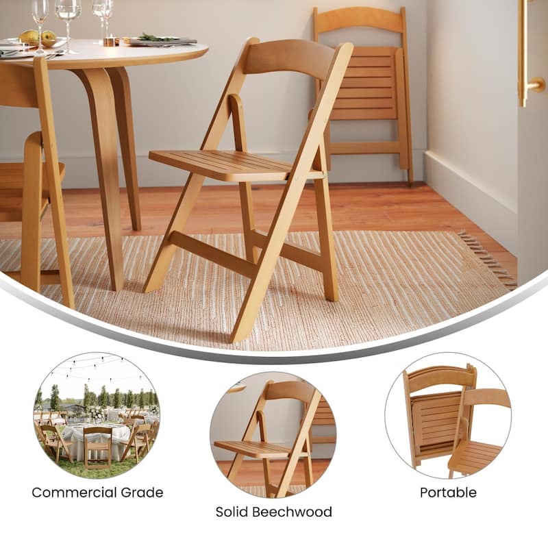 2PK Comm. Grade Solid Wood Portable Folding Dining Chair - 17.5"W x 18"D x 31.25"H
