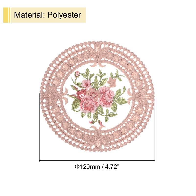 Fabric Coasters, 4.7" Polyester Round Lace Embroidery Cup Mat - Brown - 8pcs