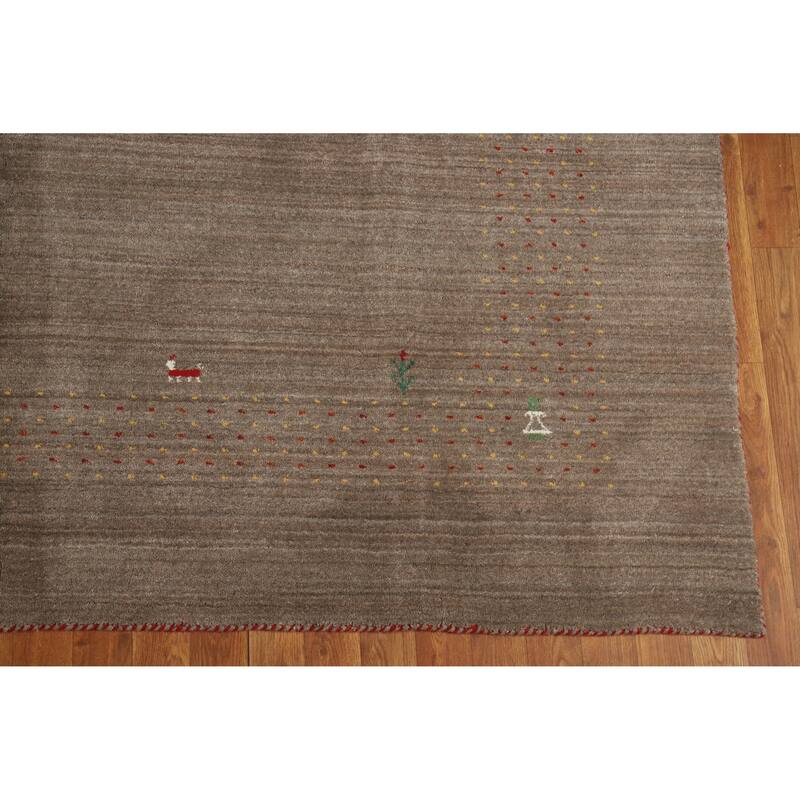 Hand Knotted Oriental 100% Wool Carpet Tribal Tribal Brown Gabbeh Area Rug - 9' 9'' X 7' 11''