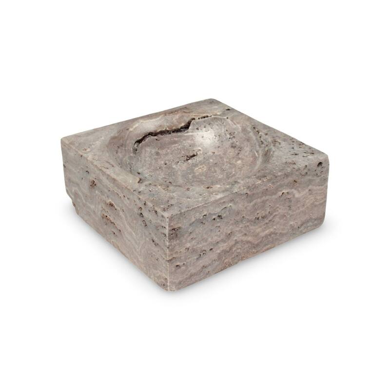 Small Travertine Square Bowl - 6" - Gray