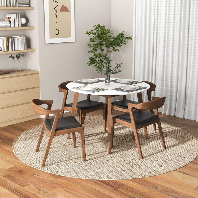 GDFStudio - Paloma Mid-Century Modern Round Solid Wood Dining Table for Kitchen, Dining Room, Dinette, Breakfast