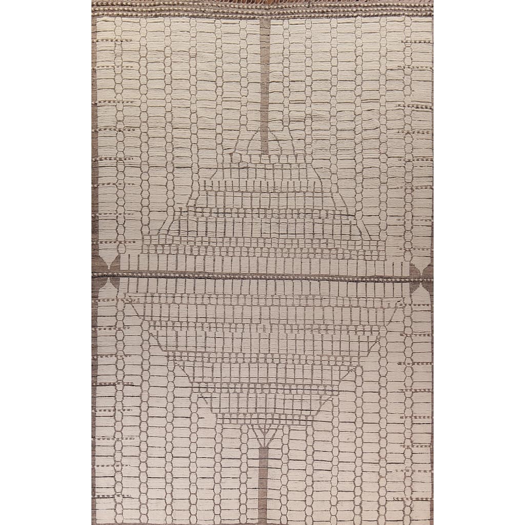 Ivory Large Moroccan Oriental Area Rug Handmade Wool Carpet - 12'2"x 16'9"