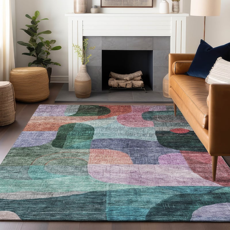 Machine Washable Indoor/ Outdoor Abstract Contemporary Chantille Rug - Green - 2'6" x 3'10"