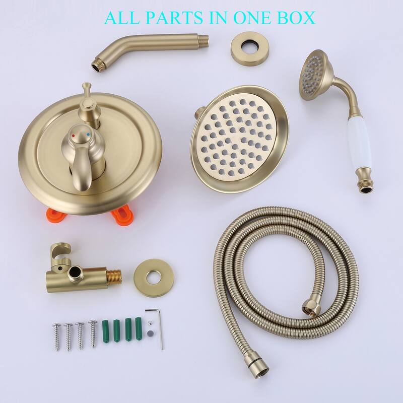 Vintage 6'' Round Complete Rainfall Shower Head System with Handheld and Hose in Black / Gold