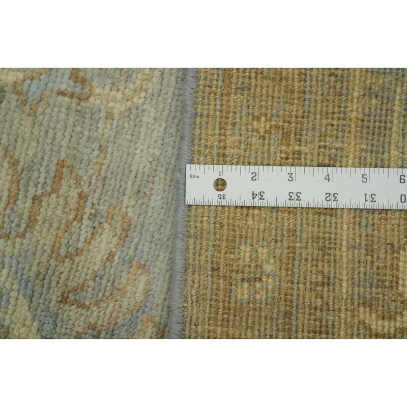 Handmade Gray Oushak Vegetable Dye Area Rug, Floral Geometric Carpet - 12' 1'' X 9' 1''