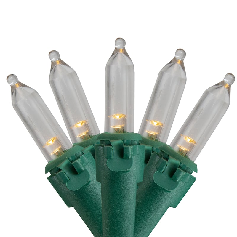 50 Count B/O White Warm LED Mini Christmas Lights, 32ft Green Wire