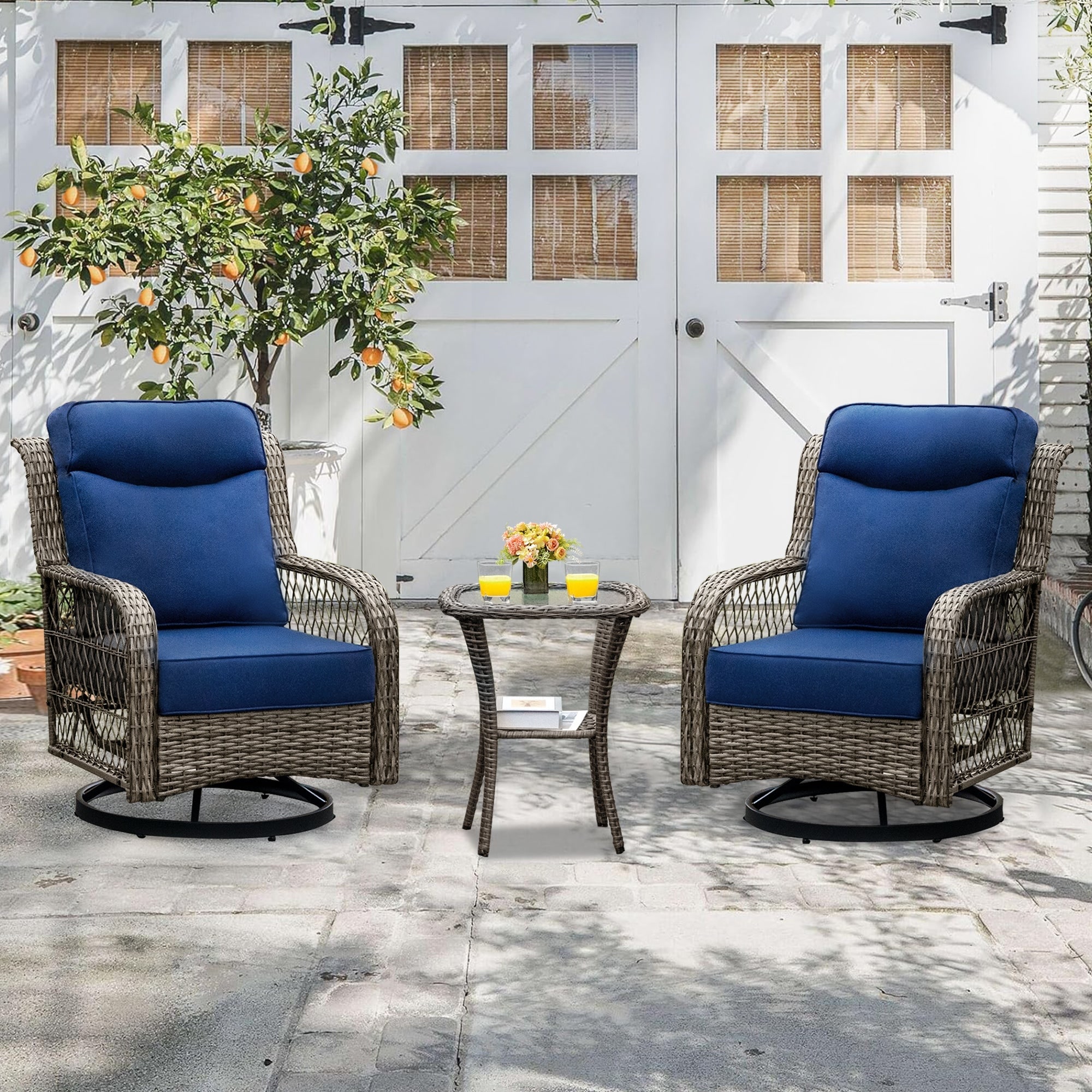 High Back Outdoor Swivel Rocker Patio Chairs Set of with 5-Inch