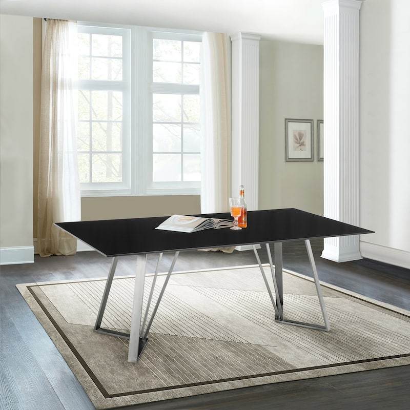 Cressida Portia 7 Piece Dining Set with Black Glass Table Top and Velvet Chairs