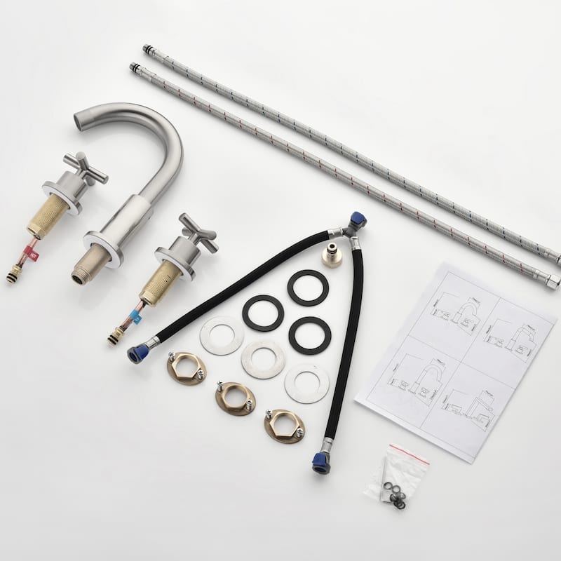 Modland 8 Inch Widespread Bathroom Faucet with 360°Swivel Spout and Dual Cross Handles