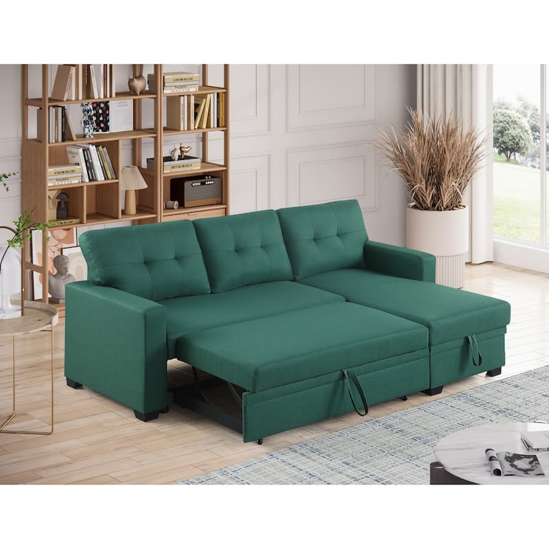 Convertible Upholstered Sectional Sofa With Pull-Out Chaise