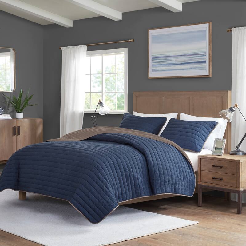 Madison Park Cameron 3 Piece Crinkled Microfiber Quilt Set