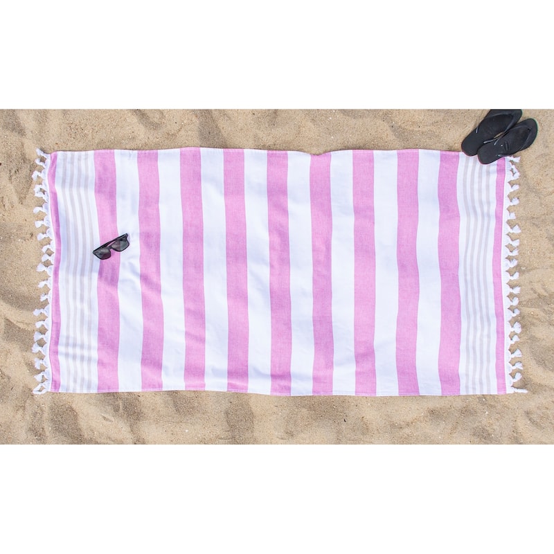 Superior Bahari Stripe Fouta Beach Towel with Tassels - 35" x 68"