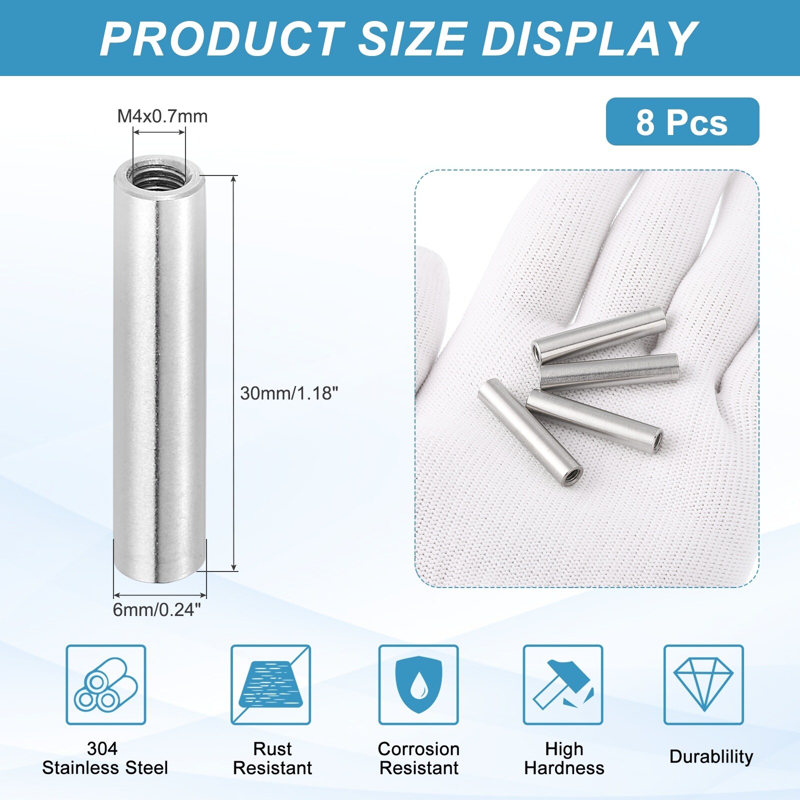 M3x0.5mm 15 Pack 304 Stainless Steel Round Connector Nuts,0.24"OD x 0.31"H
