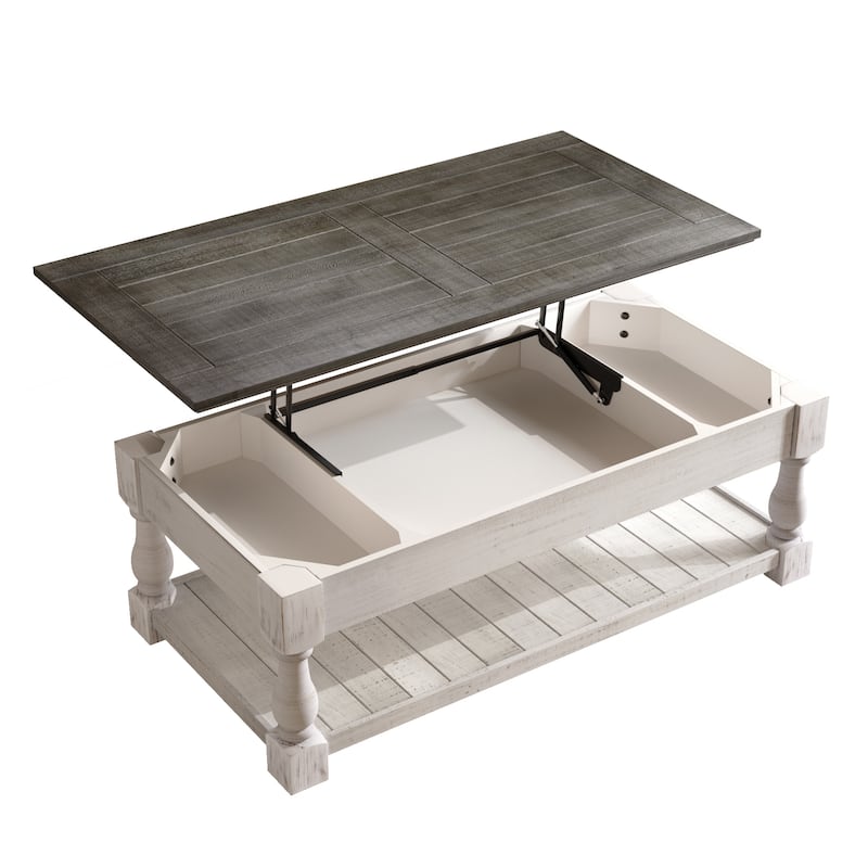 Farmhouse 47.24" Lift Top Coffee Table with Storage Trays Handcrafted Solid Wood for Stylish Living Room Storage