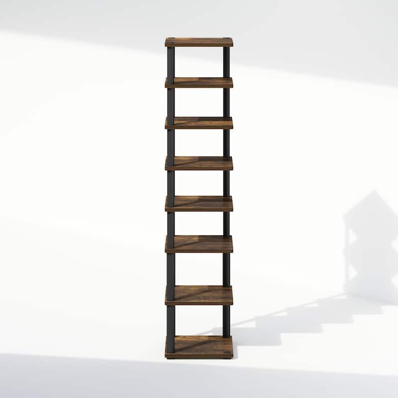 8 Tiers Wood Household Shelving Unit in Pine/Black (11.61 in. W x 52.6 in. H x 11.61 in. D)