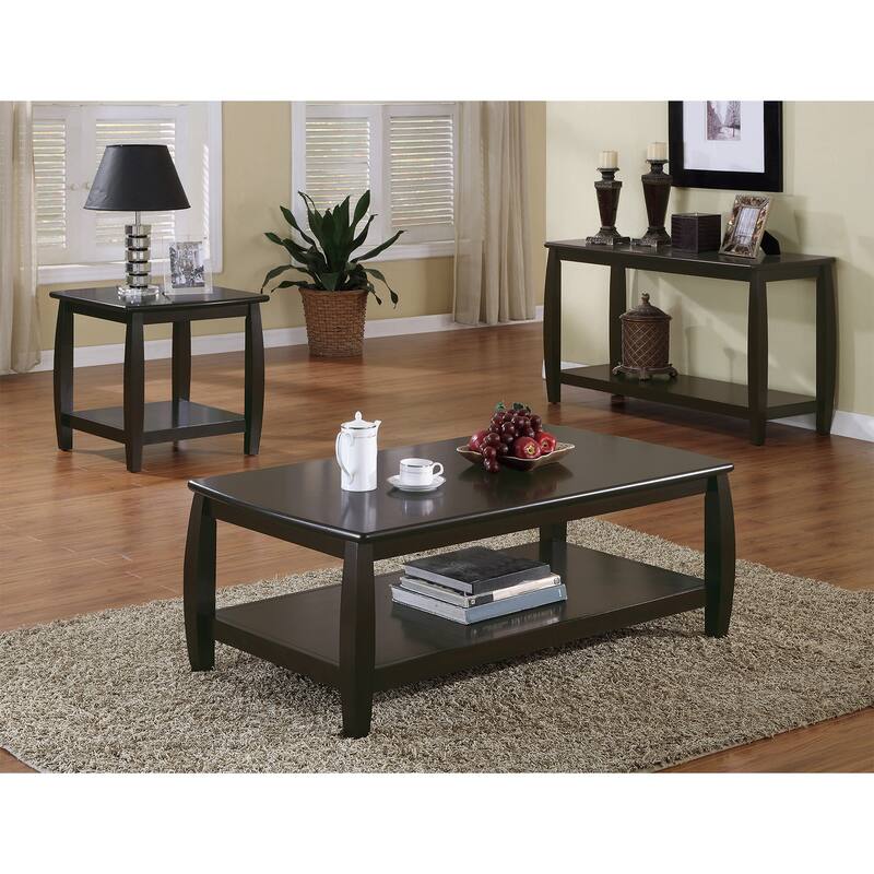 Wood End Table with Bottom Shelf , Espresso - Espresso - Wood