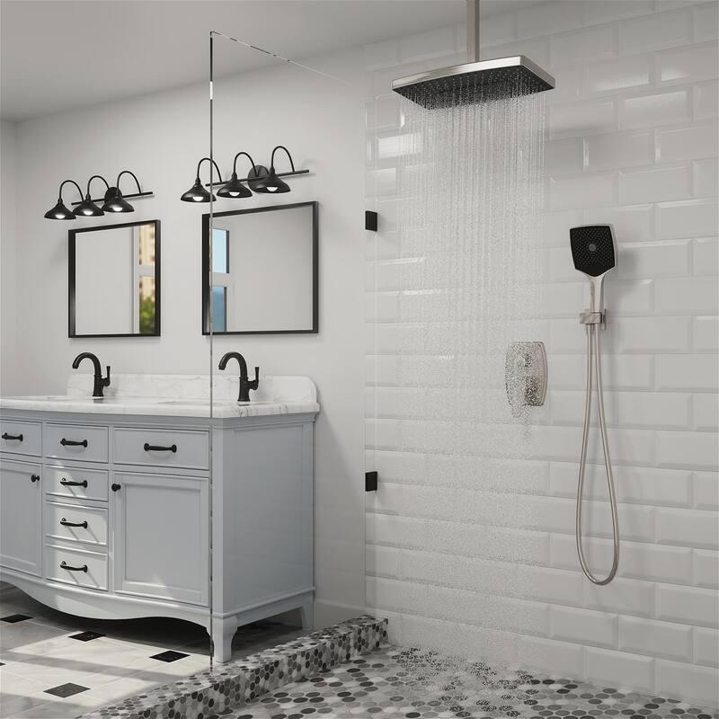 GIVINGTREE Single Handle 3 Spray 14 In.rectangular Ceiling Mounted Shower Faucet With Valve