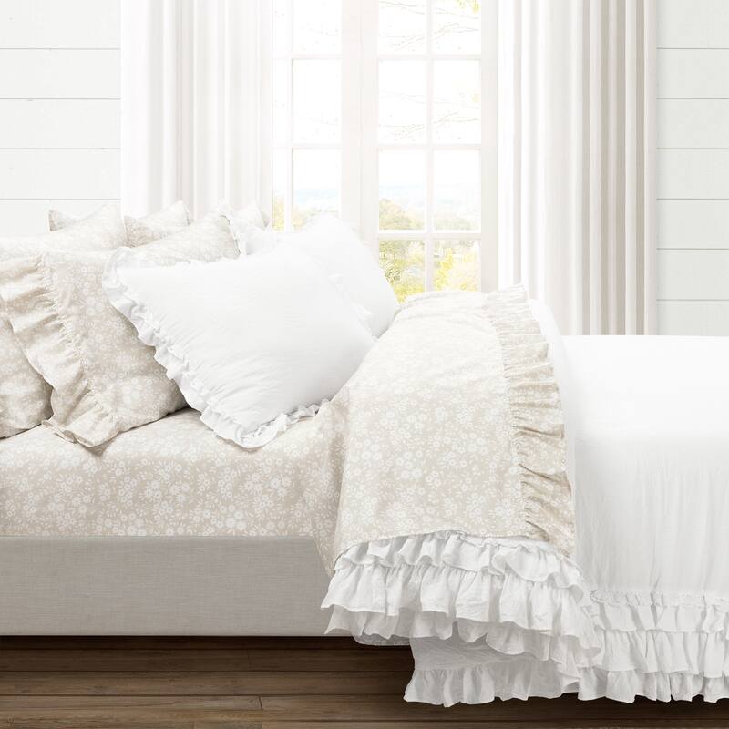 Lush Decor Garden Of Flowers Ruffle Sheet Set - Neutral - King