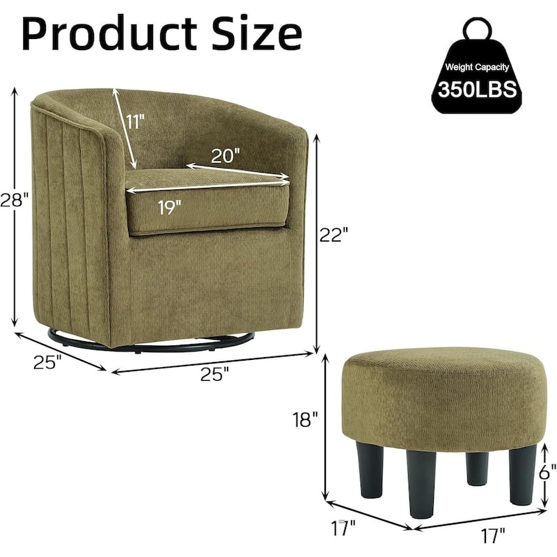 Swivel Accent Chair , 360 Degree Club Chair with Ottoman Set, Fabric Barrel Reading Chairs for Living Room Bedroom