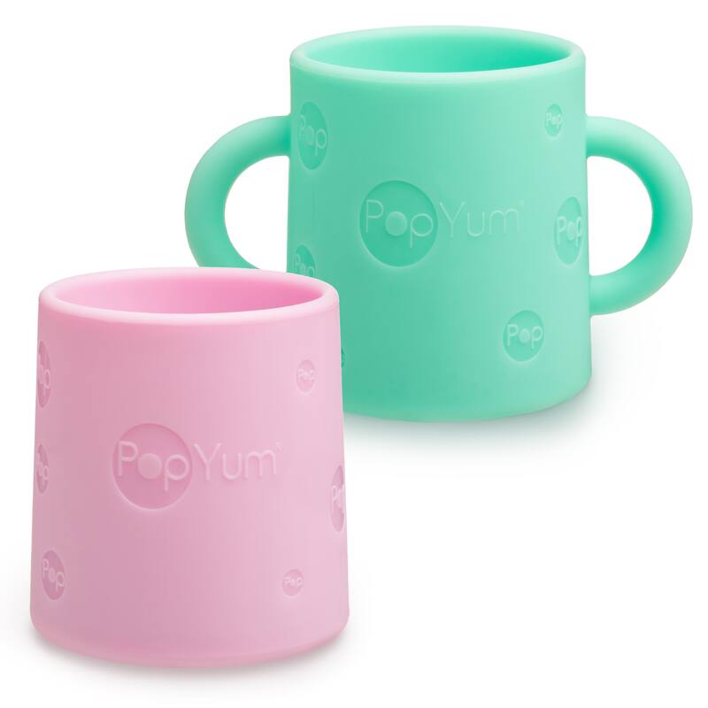 PopYum Silicone Training Cup, 2-Pack - Pink/Green