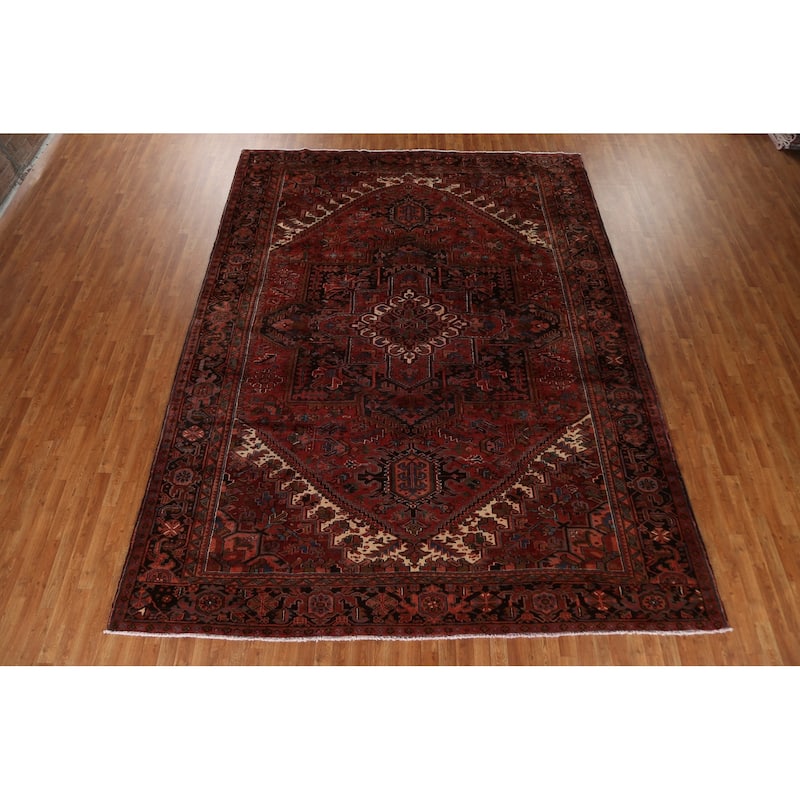 Vintage Vegetable Dye Heriz Persian Area Rug Hand-knotted Wool Carpet - 9'11" x 12'10"