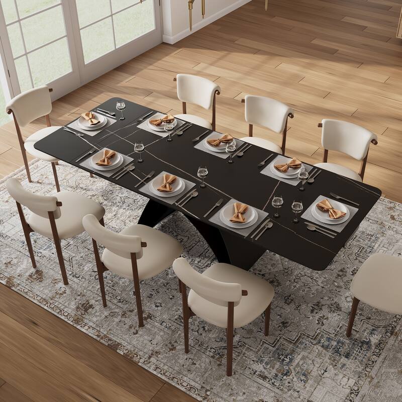 63-95"Extendable Modern Dining Table for 6-10, Black Sintered Stone Tabletop