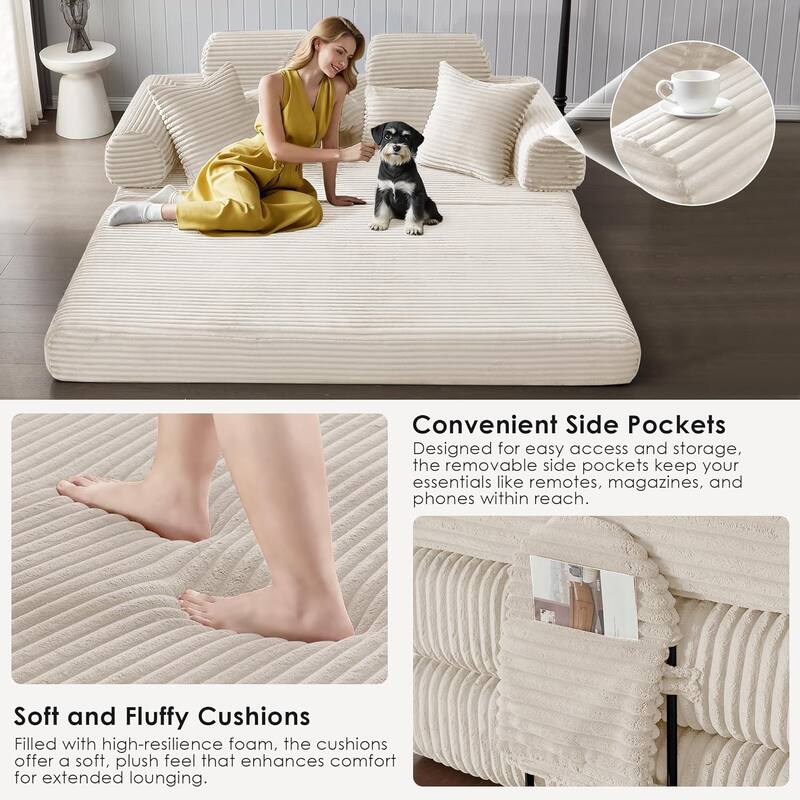 Convertible Sleeper Sofa Bed, 78.5" Corduroy Foldable Loveseat Sofa, King Size Floor Mattress Couch, No Assembly Required