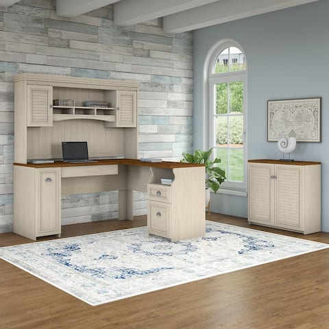 L-shaped Desk with Hutch and Storage Cabinet